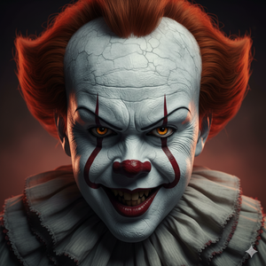 Imagem do prompt Filmes_prompt final pennywise hiperrealista retrato
