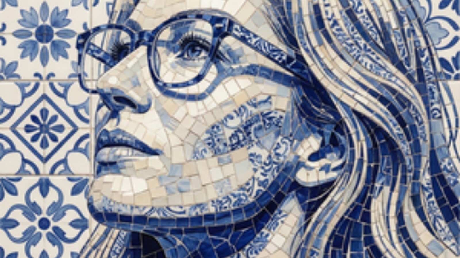 Imagem do prompt Rosto_surreal_create blueandwhite ceramic mosaic artwork_1778670783