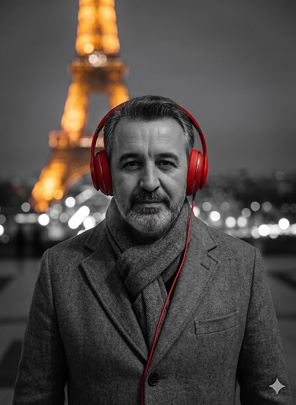 Imagem do prompt Torrei_eiffel_fone_vermelho_1777480859